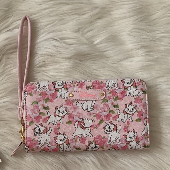 DISNEY Aristocat Marie Floral Zip Around Wallet in Pink/White - Picture 2 of 5